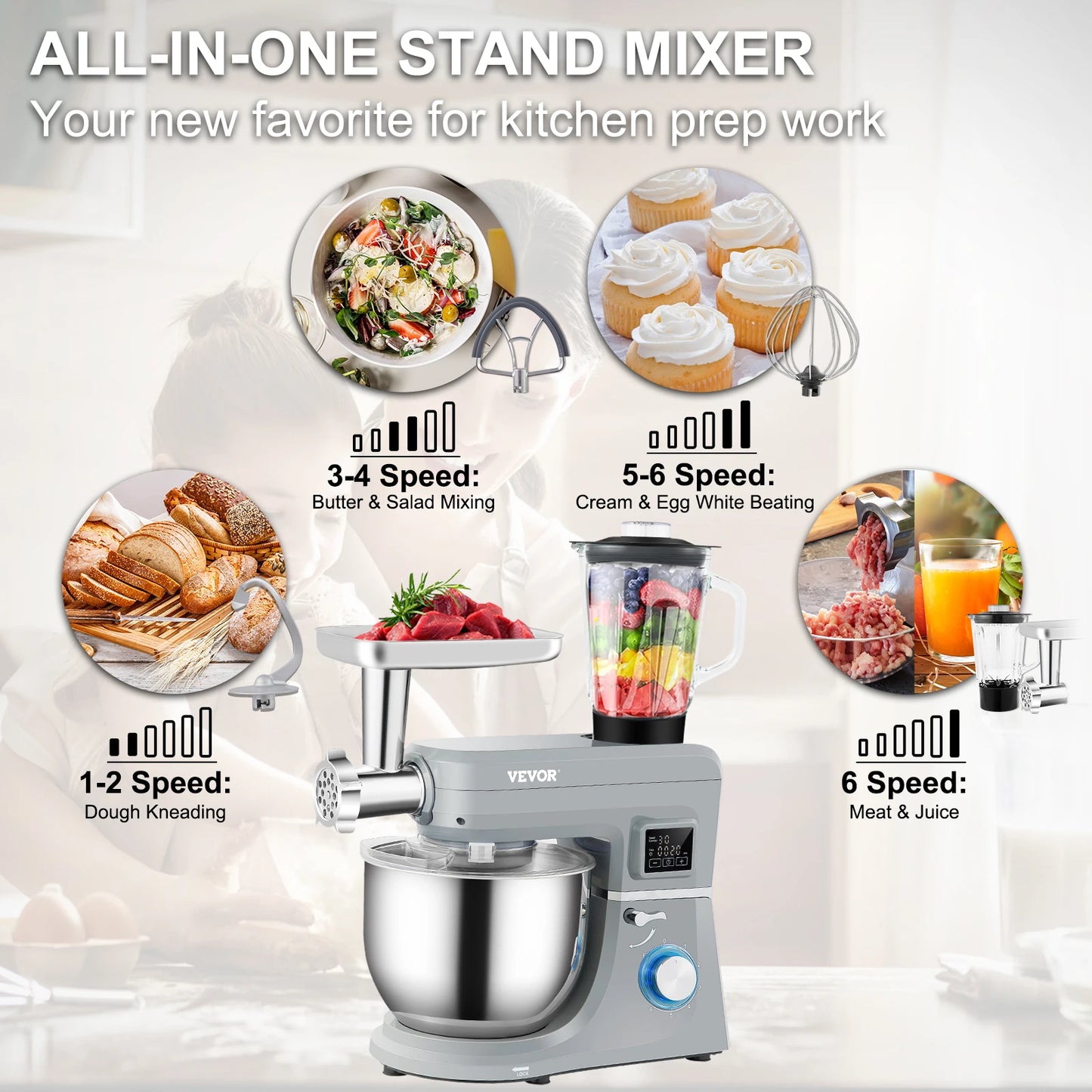5 IN 1 Multifunctional Electric Mixer with 6 Speeds