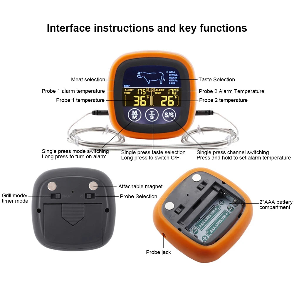 2 probe Kitchen and BBQ Digital Meat Thermometer