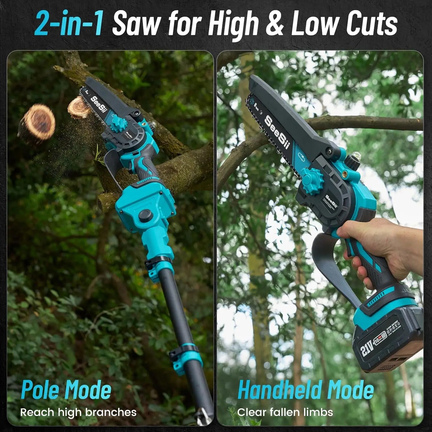 2-IN-1 Cordless 8" Electric Pole Saw