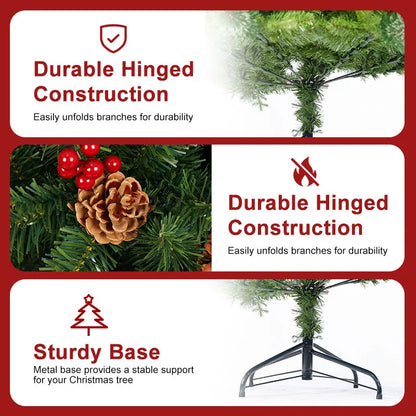 Classic Pine Tree 7FT/8FT Pre-Artificial Christmas Tree, with Metal Hinges 1000 PVC Branches Artificial Xmas Tree Home Decor
