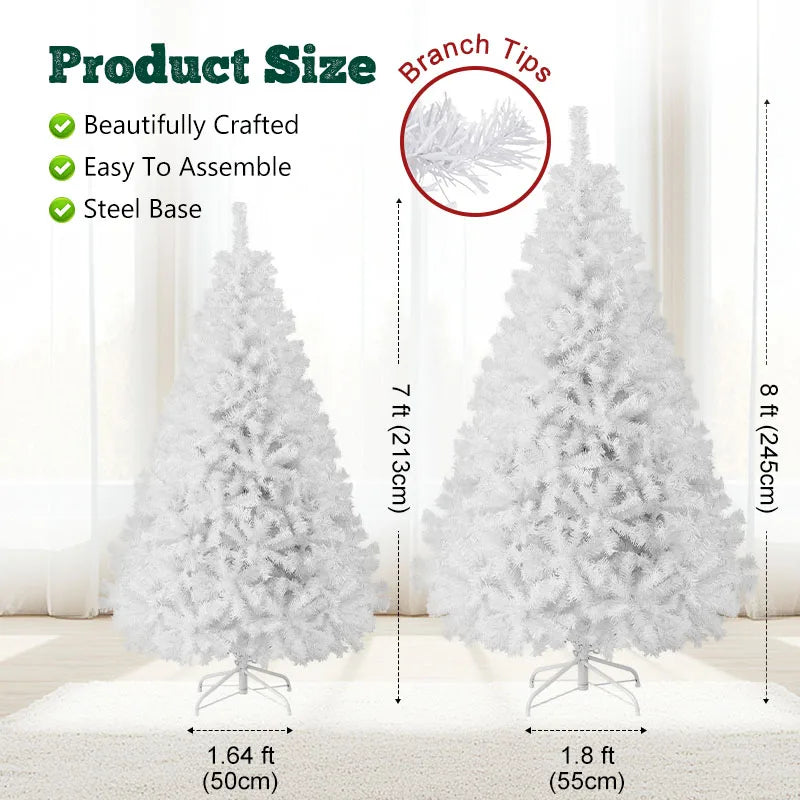 7FT White Christmas Tree with Metal Base – Pre-Lit Fluffy PVC 1000 Branches for Holiday /Xmas Decor, No Ornament