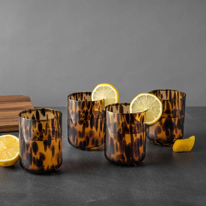 Four 12oz Tortoise Shell Drinking Glasses