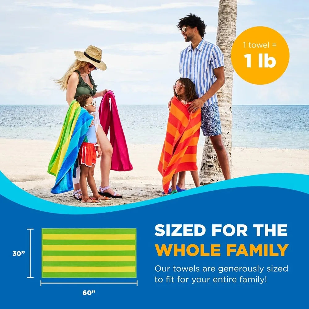 Twelve Pack 100% Cotton 30"x60" Velour Towels