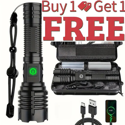 2 Sets Torch Rechargeable falshlight, Super Bright high lux, Bright Torch Battery Powered, Power Bank 5 Modes Zoom Adjustable Po