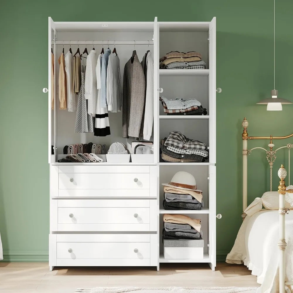 71" Wardrobe Closet with Drawers and Mirror