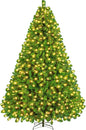 9ft Pre-lit Artificial Christmas Tree with Incandescent Warm White Lights, Snow Flocked Full Prelighted Xmas Tree
