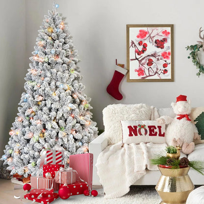 Makeatree 6/7ft Pre-Lit Snow Flocked PVC Mixed Artificial Christmas Tree with Multi-Colored Lights Bodied Xmas Tree for Holiday