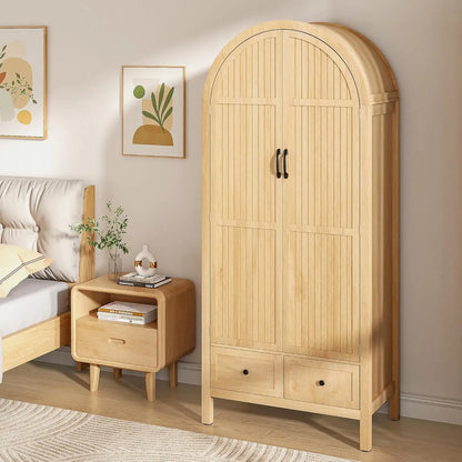 70.87'' Wood Armoire w/2 Arched Fluted Doors