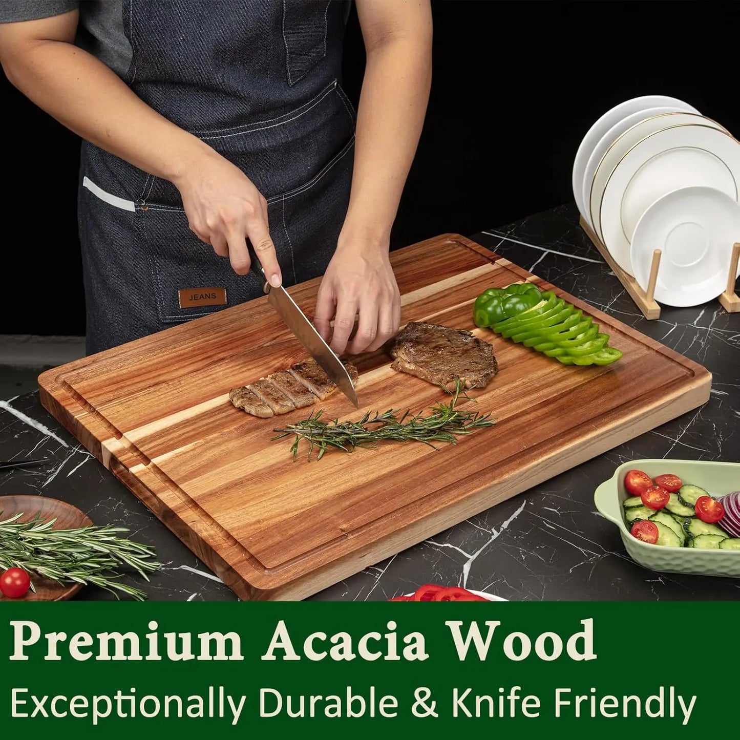 XL Thick Wood Chopping Board Side Handles