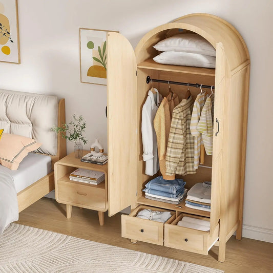 70.87'' Wood Armoire w/2 Arched Fluted Doors