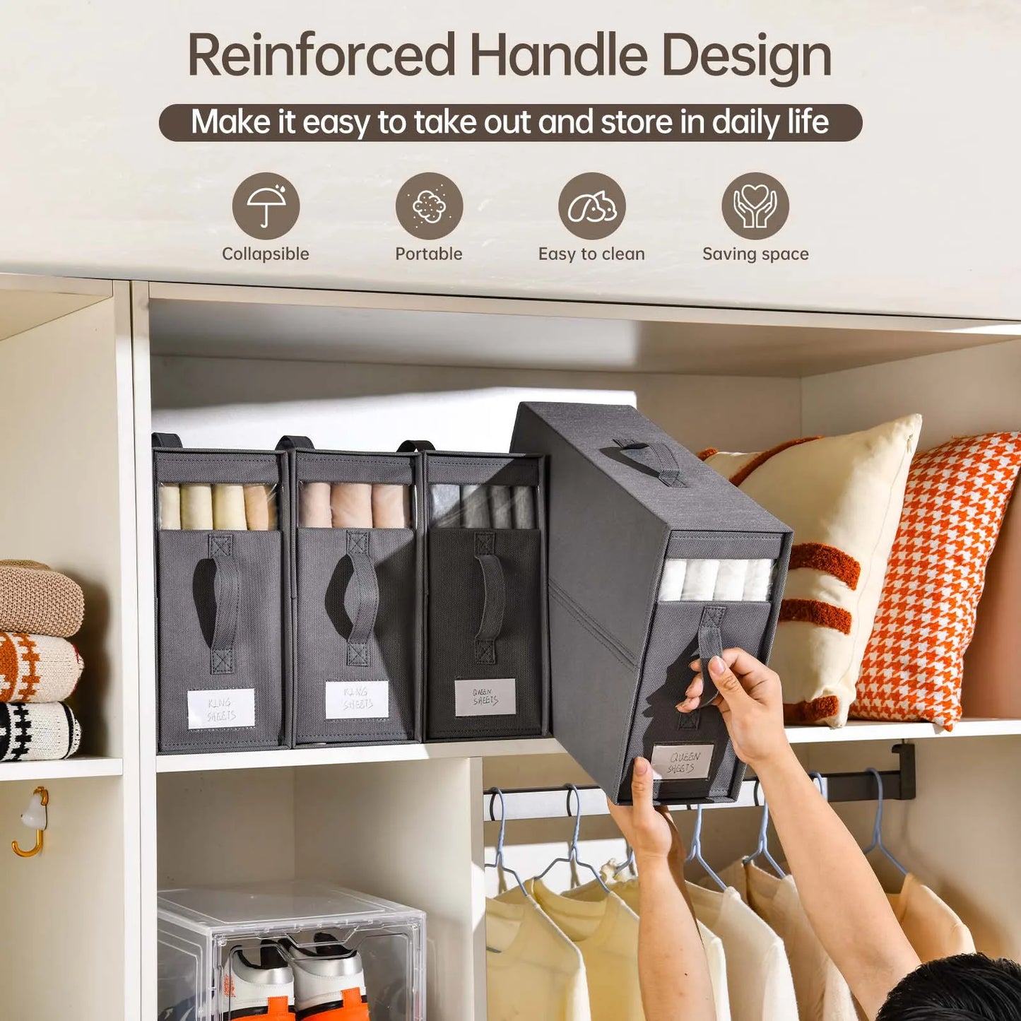 Bed Sheet Organizer Box, Foldable and Stackable