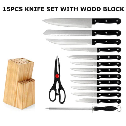 15pcs Kitchen Knife Set with Wooden Holder