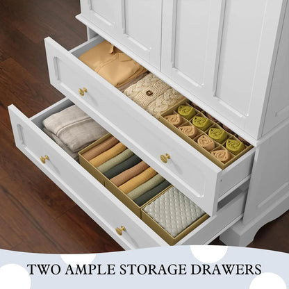 71.8" White Vintage Wood Wardrobe Doors & Drawers