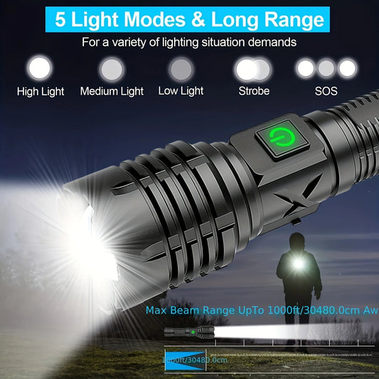 2 Sets Torch Rechargeable falshlight, Super Bright high lux, Bright Torch Battery Powered, Power Bank 5 Modes Zoom Adjustable Po