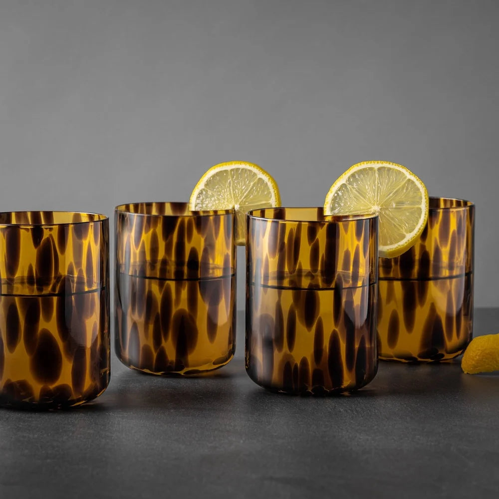 Four 12oz Tortoise Shell Drinking Glasses