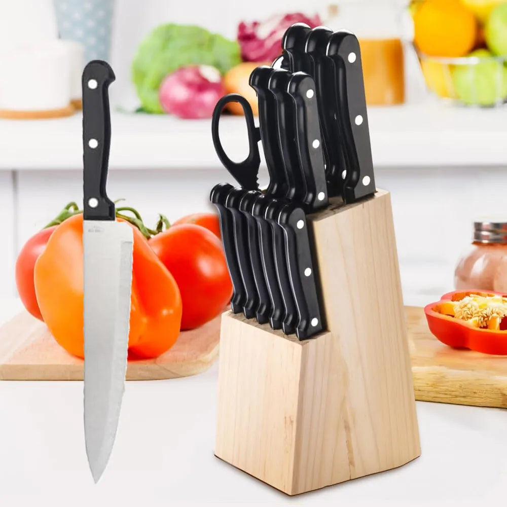 15pcs Kitchen Knife Set with Wooden Holder