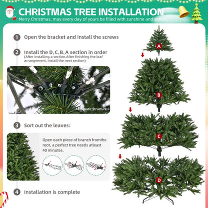 9ft Unlit Hinged Christmas Tree, 3655 Tips, Metal Stand, Easy Assembly. Ideal for Festivals.