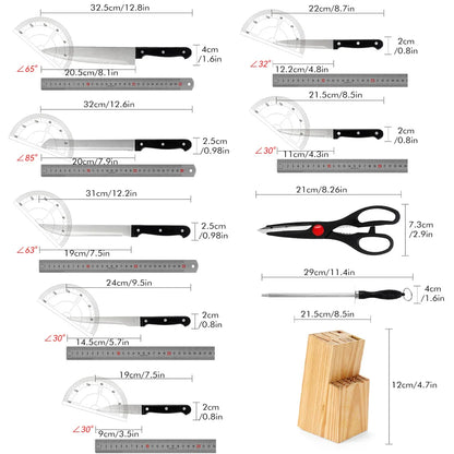 15pcs Kitchen Knife Set with Wooden Holder