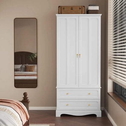 71.8" White Vintage Wood Wardrobe Doors & Drawers