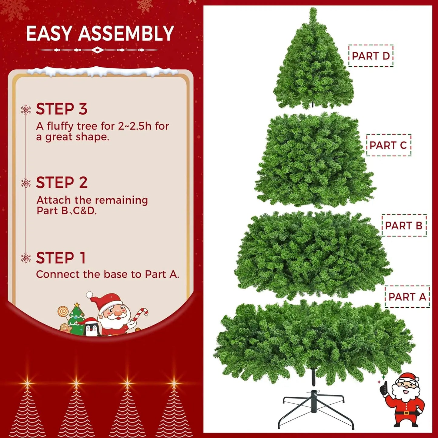 9ft Pre-lit Artificial Christmas Tree with Incandescent Warm White Lights, Snow Flocked Full Prelighted Xmas Tree