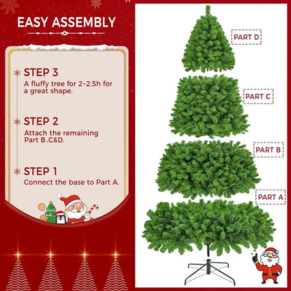 9ft Pre-lit Artificial Christmas Tree with Incandescent Warm White Lights, Snow Flocked Full Prelighted Xmas Tree