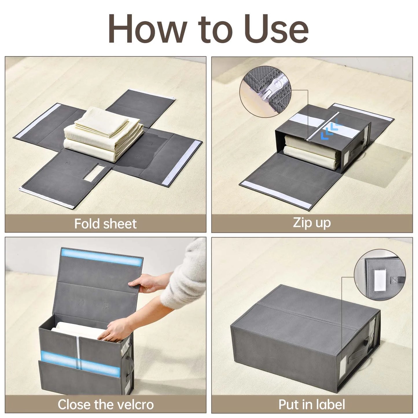 Bed Sheet Organizer Box, Foldable and Stackable