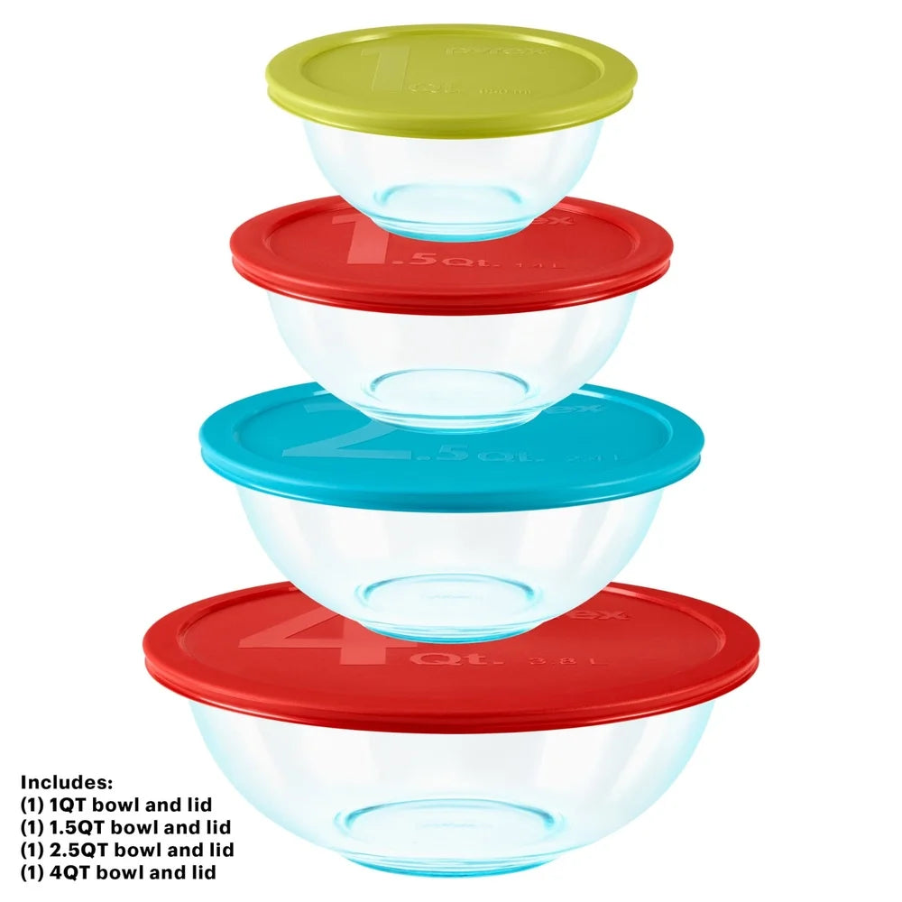 8-Piece Durable Glass Mixing Bowl Set