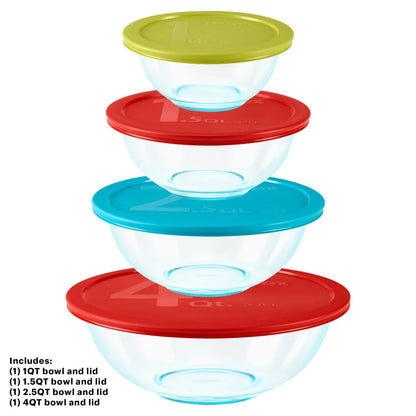 8-Piece Durable Glass Mixing Bowl Set