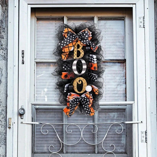 Halloween Wreath Garland Door Hanging Decoration  BOO Doorplate Pumpkin Pendant Home Party Supplies for Porch Yard