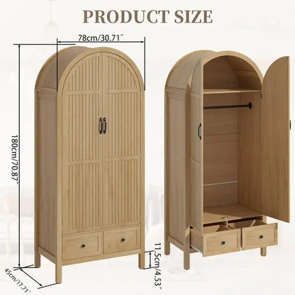 70.87'' Wood Armoire w/2 Arched Fluted Doors