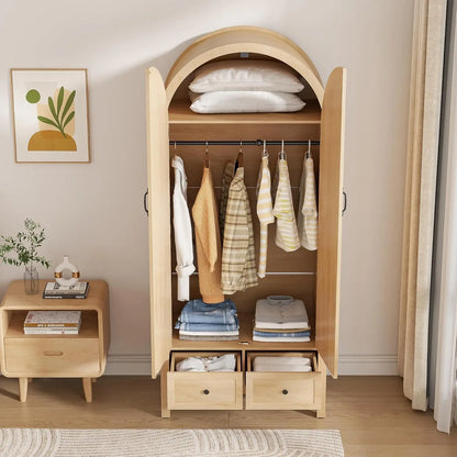 70.87'' Wood Armoire w/2 Arched Fluted Doors