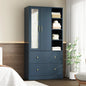 Wooden Wardrobe with Mirror and Storage Cabinets