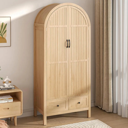 70.87'' Wood Armoire w/2 Arched Fluted Doors