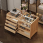 Freestanding Light Brown Armoire Island w/Glass Top