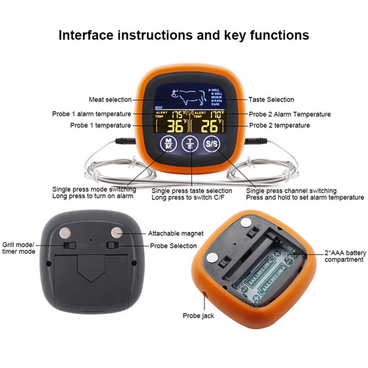 2 Probe Digital Meat Thermometer for Grilling