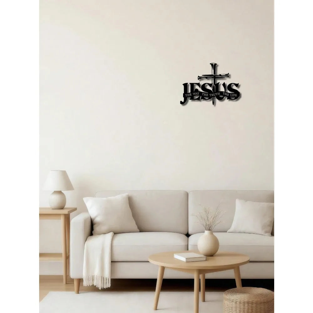 Jesus Cross Metal Wall Sculpture – "The Way, The Truth, The Life" Sign – Christian Decor – Halloween, Christmas Gift