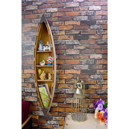 47" H Wood Boat Beach Wall Decor Display Shelf, 3 Tiers Hanging Boat Shelf Ocean Coastal Home Decor, Boat Shaped Storage Shelf D