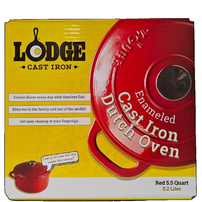 Lodge Cast Iron 5.5qt Red Dutch Oven