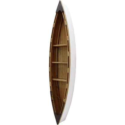 47" H Wood Boat Beach Wall Decor Display Shelf, 3 Tiers Hanging Boat Shelf Ocean Coastal Home Decor, Boat Shaped Storage Shelf D
