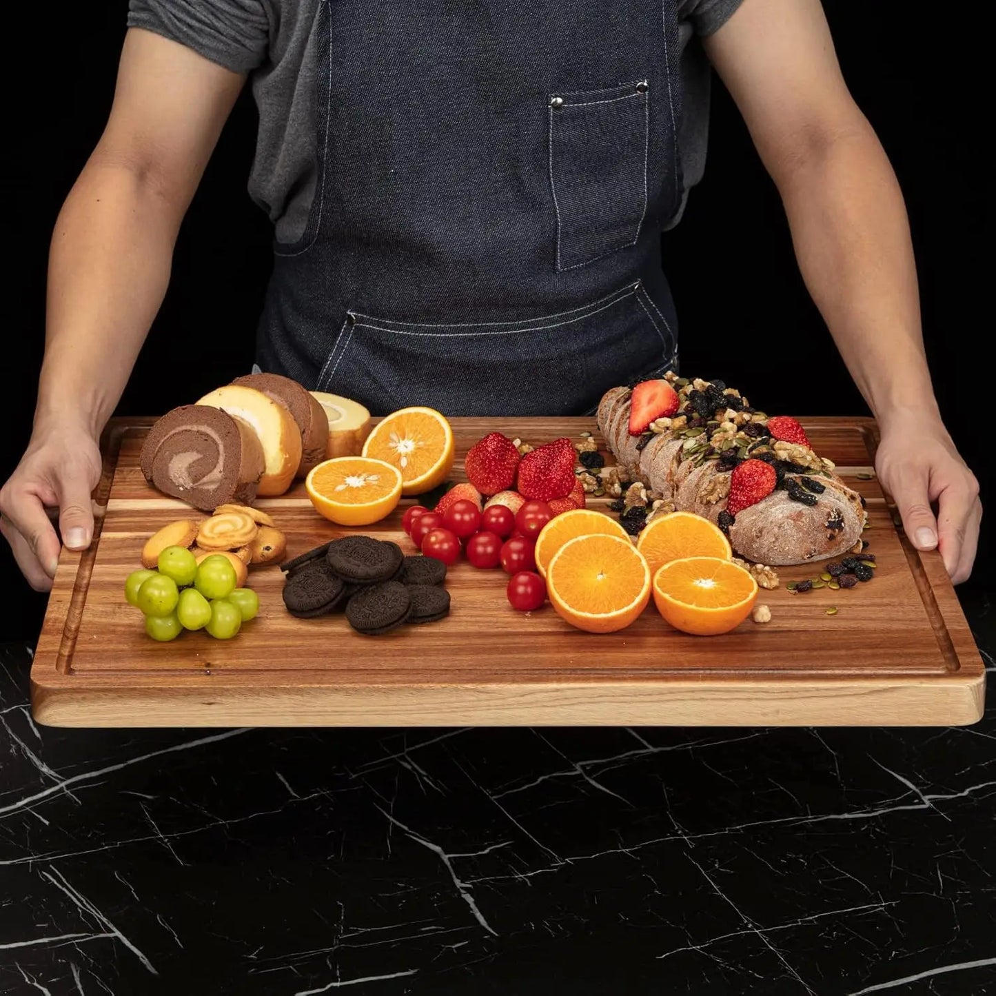XL Thick Wood Chopping Board Side Handles