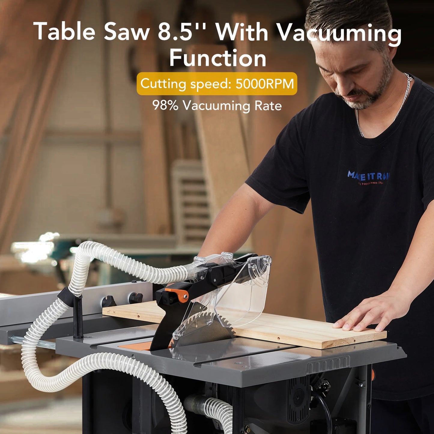 Jobsite 8.5" Table Saw Cutting 50000 RPM