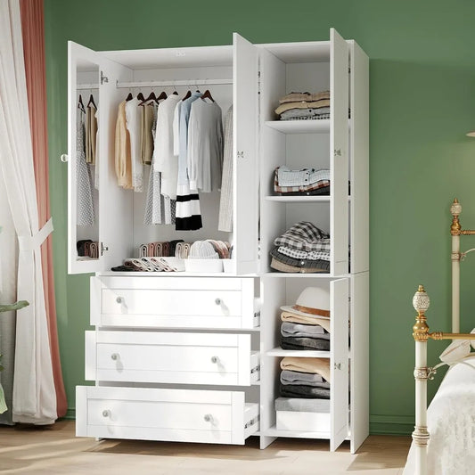 71" Wardrobe Closet with Drawers and Mirror