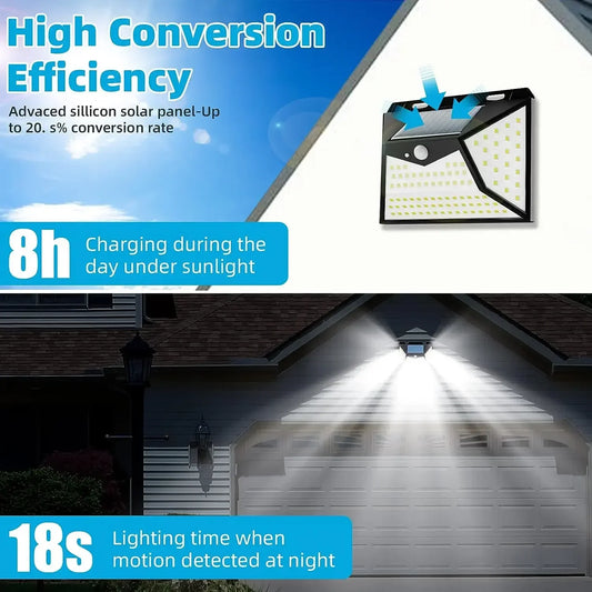 IP65 Waterproof 6 Pieces Solar Outdoor Lights, 3 Lighting Modes, 118 LED Motion Sensor Security Lights for Garden, Patio, Garage