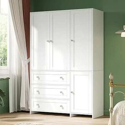 71" Wardrobe Closet with Drawers and Mirror