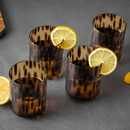 Four 12oz Tortoise Shell Drinking Glasses