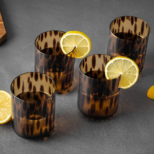 Four 12oz Tortoise Shell Drinking Glasses