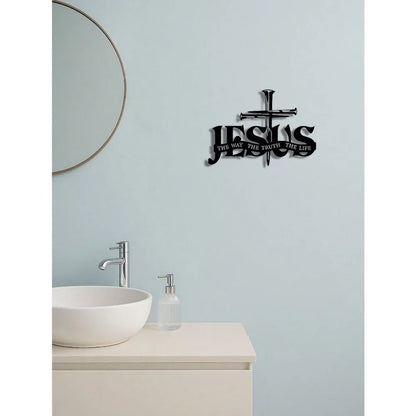 Jesus Cross Metal Wall Sculpture – "The Way, The Truth, The Life" Sign – Christian Decor – Halloween, Christmas Gift
