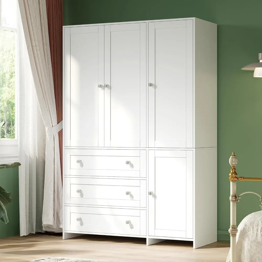 71" Wardrobe Closet with Drawers and Mirror