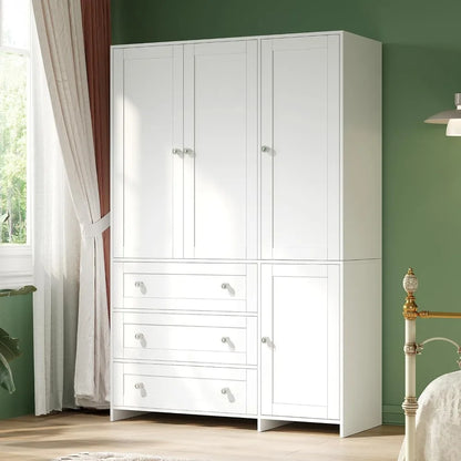 71" Wardrobe Closet with Drawers and Mirror