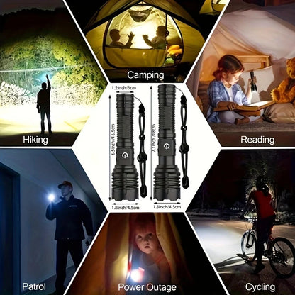 2 Sets Torch Rechargeable falshlight, Super Bright high lux, Bright Torch Battery Powered, Power Bank 5 Modes Zoom Adjustable Po
